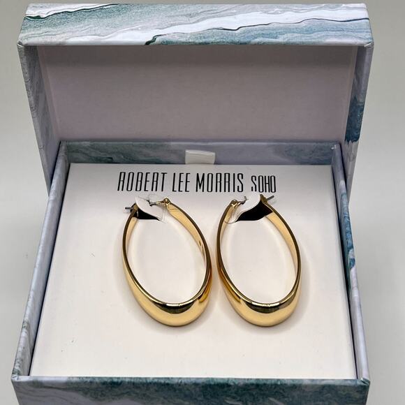 Robert Lee Morris Soho Modernist Gold Tone Earrings In Box - Picture 2 of 8